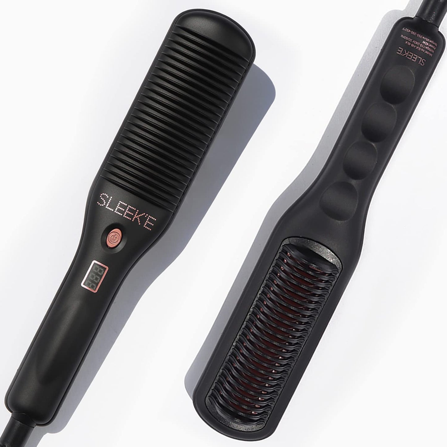 SLEEKE Hair Straightening Brush - Portable Hair Straightener Comb, Anti-Frizz Heating Iron for all Curly Hair Types + type 4c Hair, Static Detangling Electric Hair Tool Black Rose Gold (Black)