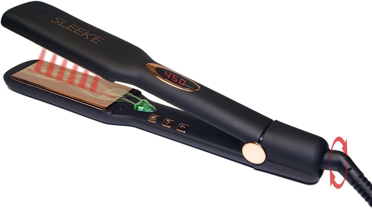 Sleek’e Hair Infrared 2" Wide Flat Iron Professional Ceramic Tourmaline-Infused Titanium Straightener (2inch, Black and Rose Gold)