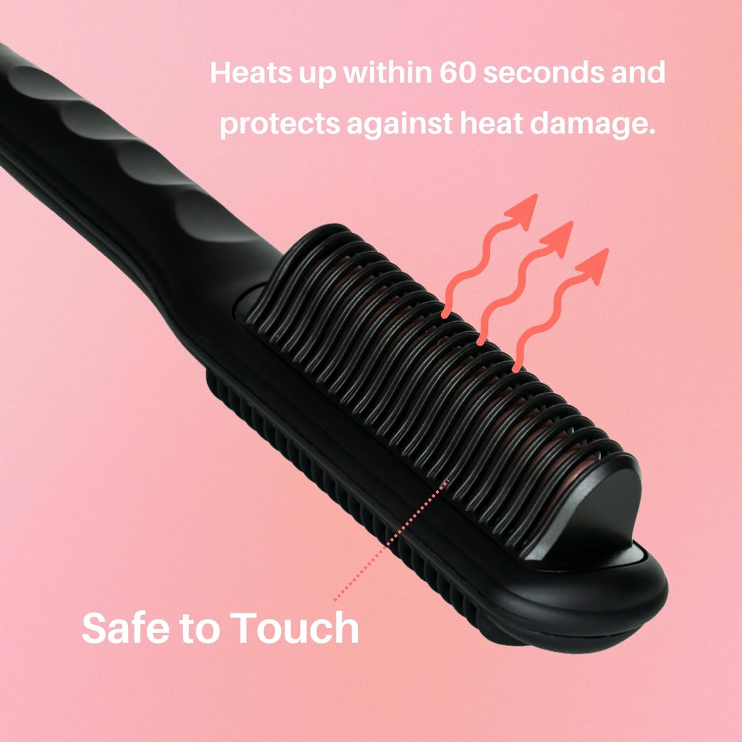 SLEEKE Hair Straightening Brush - Portable Hair Straightener Comb, Anti-Frizz Heating Iron for all Curly Hair Types + type 4c Hair, Static Detangling Electric Hair Tool Black Rose Gold (Black)