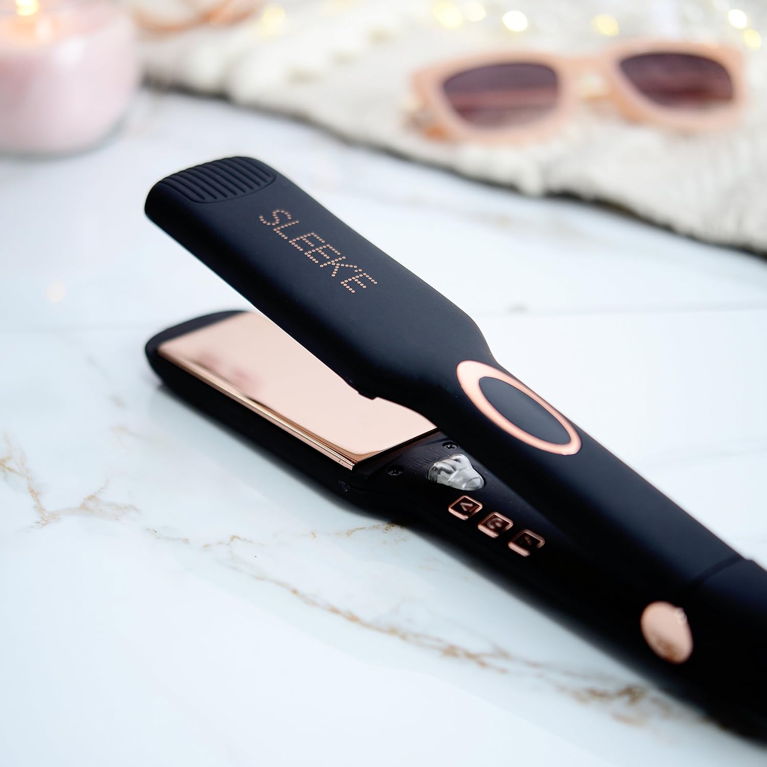 Sleek’e Hair Infrared 2" Wide Flat Iron Professional Ceramic Tourmaline-Infused Titanium Straightener (2inch, Black and Rose Gold)